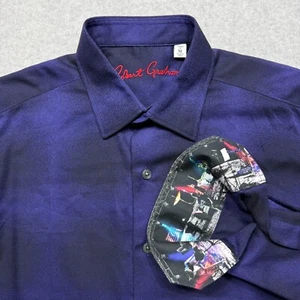 Robert Graham Shirt Men Medium Purple Dark Energy Moon Landing Space Flip Cuff M - Picture 1 of 11
