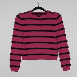 Jersey de punto a rayas rosa azul marino Tommy Hilfiger para niñas de 8 a 10 años con logotipo - Imagen 1 de 8