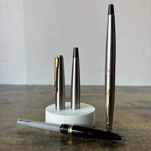 Two (2) 1960's PARKER 45 "Custom" Fountain Pens - Silver W Gold Trim - Picture 1 of 18