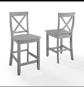 CROSLEY X-BACK BAR STOOL IN GRAY FINISH WITH 24 INCH SEAT HEIGHT. (SET OF TWO)