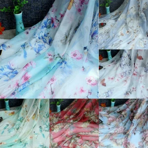 1M Floral Chiffon Printed Fabric Vintage Chinese Cloth Dress Skirt Scraf Flower - Picture 1 of 28