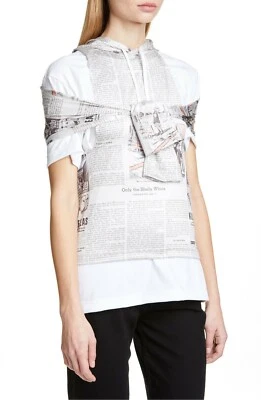 COMME DES GARCONS 白色双袖复古报纸长袖连帽上衣 M — 第 1/4 张图片