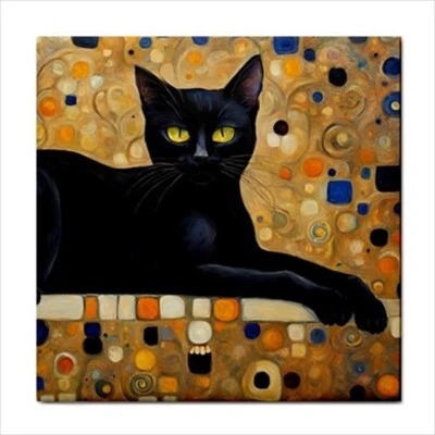 Black Cat Ceramic Tile Backsplash Decorative Art Nouveau Style Home Decor - Image 1 of 2