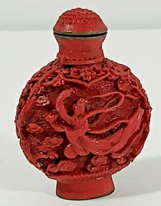 Antique Chinese Red Carved Cinnabar??? Perfume/Snuff Bottle Signed on Base - Picture 1 of 6