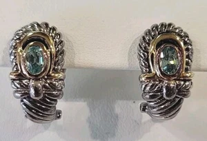 Samuel B Behnam BJC 925 Sterling Silver and 14k Blue Topaz Huggie Earrings - Bild 1 von 8
