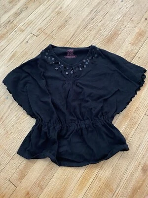 Girl 8-10 Faded Glory Black Blouse With Lots Of Details Sequin Cinched Waist  - Image 1 of 4