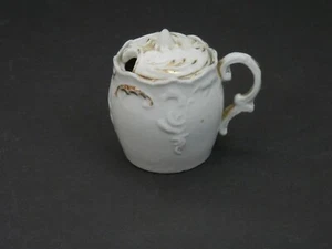 Antique Small Mustard Pot  White Porcelain w/Gold Trim - Picture 1 of 7