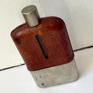 Antiker Flachmann ca. 250ml mit Becher – Krokoleder? – Silber? Trinkkolben - Bild 1 von 12