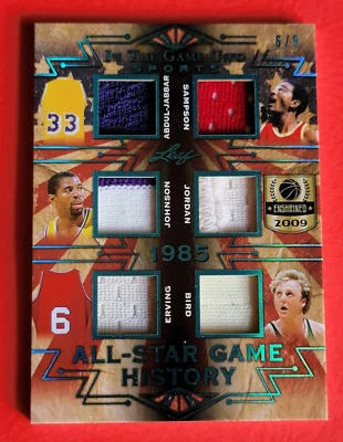 MICHAEL JORDAN JERSEY CARD #d6/9 LARRY BIRD MAGIC JOHNSON DR J KAREEM AB JABBAR - Image 1 of 3