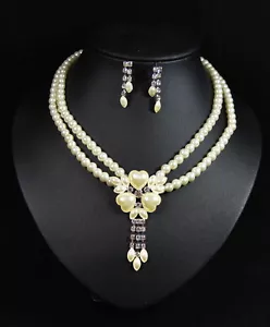 Schmuckset Halskette Ohrringe Kette Anhänger Collier Perlenkette Strass Braut - Bild 1 von 1