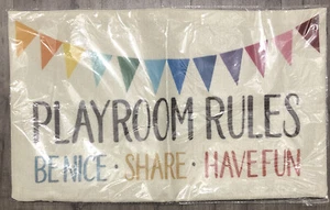 Pillow Cover For 12x20 Throw Pillow “Playroom Rules” Multicolored Canvas Look - Picture 1 of 4