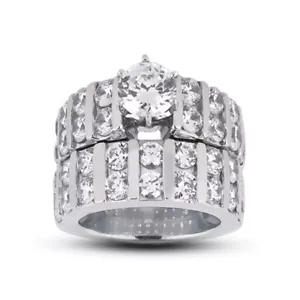 Juego de novia clásico a juego de diamantes naturales redondos certificados E VS2 7,10 quilates 18 k - Imagen 1 de 6