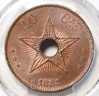 1888, Kongo Belgijskie, Leopod II. Duża miedziana moneta 10 centymów. PCGS MS-63 Fabrycznie nowy!