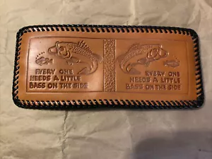 Wallet Bifold Hand Tooled Genuine Leather New Old Stock USA Made Bass Fishing - Picture 1 of 5