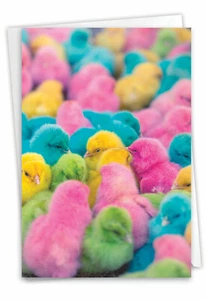 Easter Greeting Card with 5" x 7" w/ Envelope (1 Card) Colorful Chicks - Picture 1 of 6