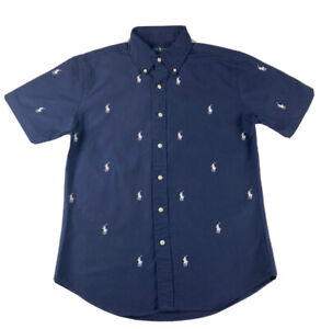 Ralph Lauren Men’s Slim Fit S/Sleeve Shirt-Navy All Over Pony embroider RRP £135
