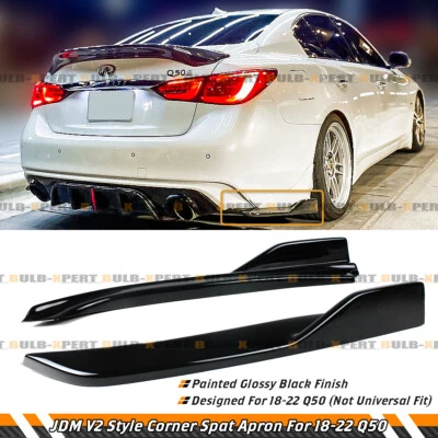 For 18-24 Infiniti Q50 Glossy Black Rear Bumper Side Corner Spat Apron Extension - Image 1 of 4