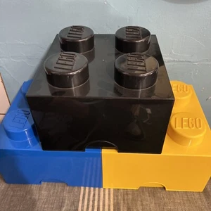 Lego 3 Storage Brick 2 x 2 Storage Cube 4 Stud Case Container Black Blue Yellow - Picture 1 of 9