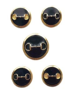 Equestrian Blazer Buttons Set Gold Brass Black Enamel Stirrup Pattern - Picture 1 of 1
