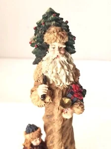Resin Santa Claus With Young Girl Christmas Figurine Tree Holly Horn Vintage  - Picture 1 of 12