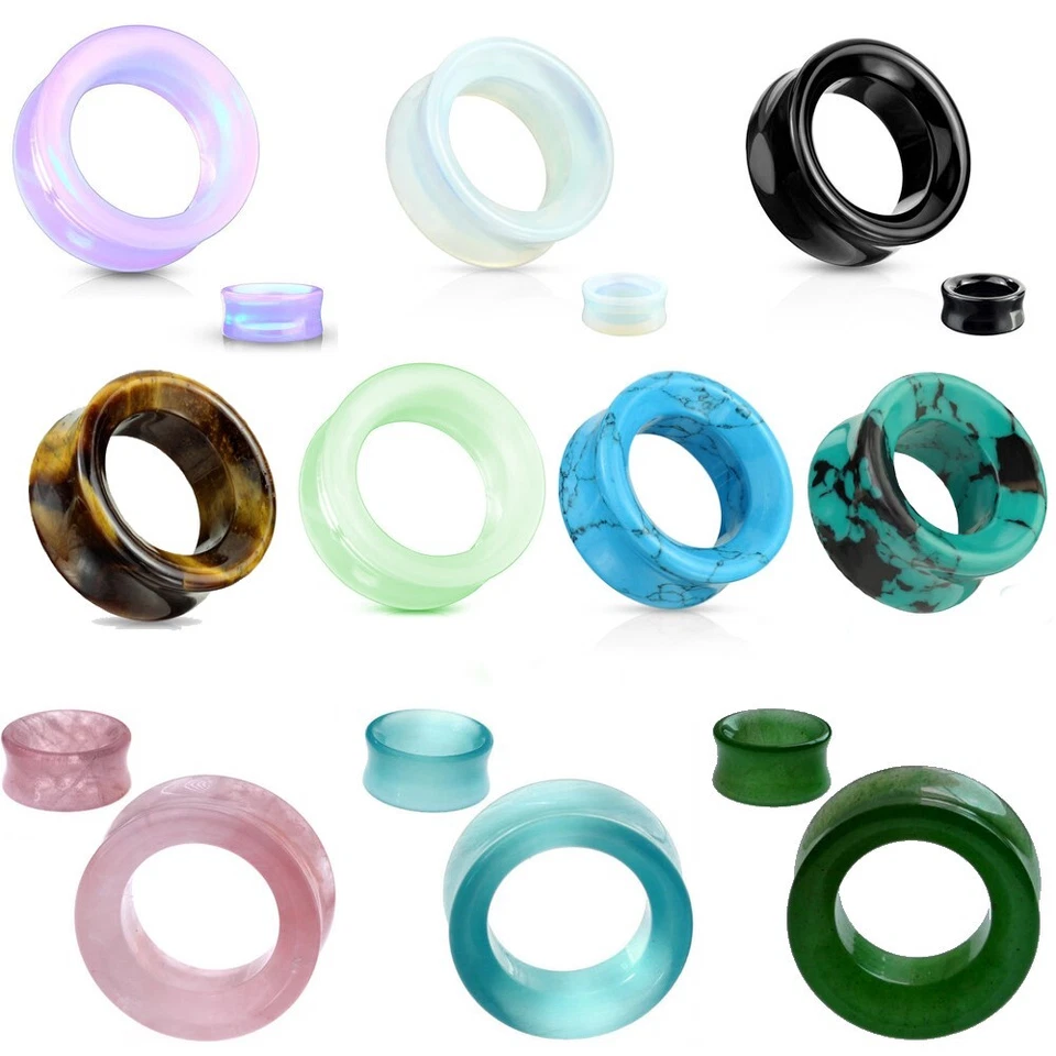 Ear Gauges Organic Stone Ear Plugs Hollow Centered Tunnels Double Saddle beveled - Image 1 of 4