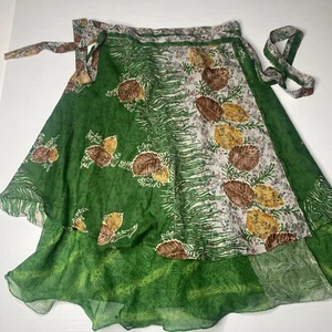 Kariza Designs VINTAGE Silk Blend Women’s Wrap Skirt Green Floral One Size Boho - Picture 1 of 20