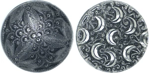 Lacy Floral Silver Luster Black Glass Cut Steel Moon Button Early Le Chic LOT - Picture 1 of 6