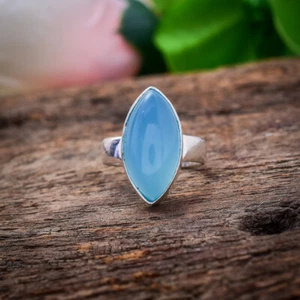 Fabulous Aquamarin Chalzedon Edelstein 925 Sterlingsilber Handmade Ring Love Sie - Bild 1 von 5