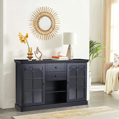 Sideboard Buffet Storage Cabinet with 2 Glass Doors Farmhouse Coffee Bar Cabinet - Image 1 of 4
