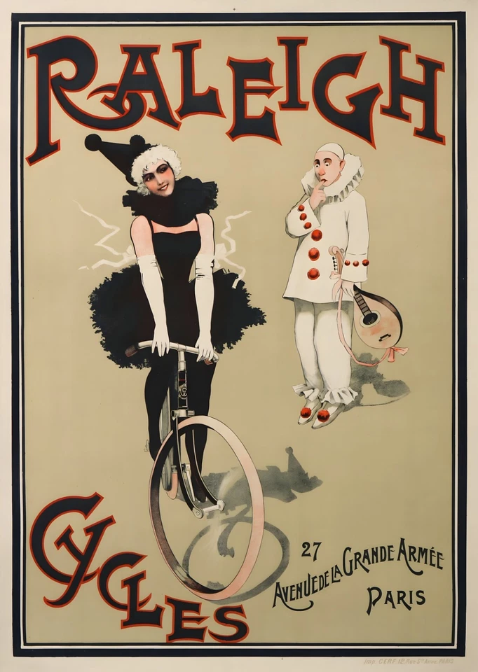 16529.Wall Decor Poster.Interior Art.Raleigh Bicycle Ad 1900s French Clown - Image 1 of 1