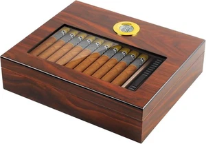 Zedernholz Glasplatte Zigarren Humidor Box, Digital Hygrometer für 15-20 Zigarren - Bild 1 von 7