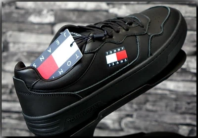 TOMMY HILFIGER JEANS Tommy Jeans Hilfiger Herren Schuhe Sneaker Schnürschuh Leder Black Gr.41-45 TOP