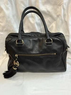 Michael Kors Leather Handbag Tote Hobo Doctor Style Bag Fringe Tassel Black - Image 1 of 4