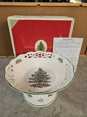 Vtg Spode Christmas Tree 10" Footed Pierced Compote Pedestal Centerpiece Box Eng - Image 1 of 4
