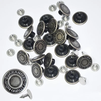 10 x 17mm Hammer on Buttons Jeans Jacket Replacement 20 Metallic Silver Studs - Image 1 of 2