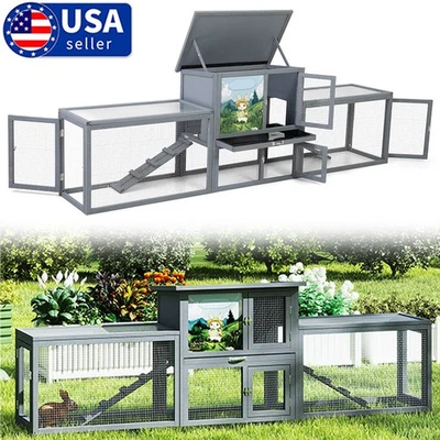 95Inches Wood Rabbit Hutch Indoor Bunny Cage Small Animal Pet House Run Outdoor - Image 1 of 4