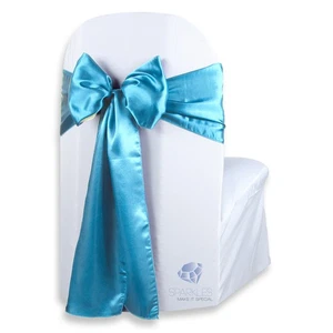 150 pcs Satin Chair Cover Bow Sash 108"x8" - Aqua Blue - Wedding Party xy - Picture 1 of 5