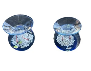 Murano Art Glass Fish In A Bowl Paperweight Goldfish Aquarium Royal Blue Accent - Picture 1 of 9