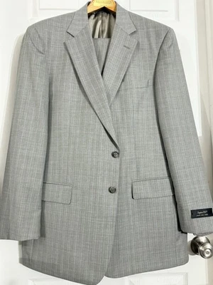 NWT OLIVER Mens 44L Gray Striped SUPER 110s Wool 2 Pc 39" W - Image 1 of 4