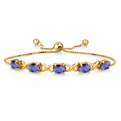 18K Yellow Gold Plated Silver Blue Iolite Bracelet For Women (3.25 Cttw, - Image 1 of 4