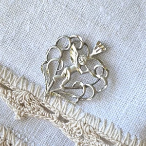 Sterling Silver Heart Cupid 26.6mm x 24mm Pendant 925 - Picture 1 of 9