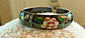 VINTAGE CLOISSONE with PINK FLOWERS BANGLE BRACELET WITH LATCH! - Picture 1 of 5