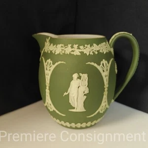 Antique Wedgwood Jasperware Dark Olive Green Jasperware 5" Barrel Jug - Picture 1 of 12