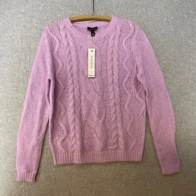 ¡NUEVO! Suéter Largo Alto Sally Antiguo Stock XS Tejido con Cable Lila Manga Larga Pullover Foto 1 de 4