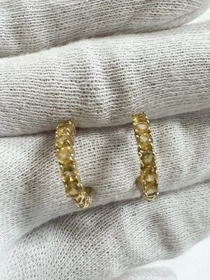 Pendientes Art Deco Oro Amarillo 10k Filigrana Miel Topacio Tachuelas Medio Aro Foto 1 de 4