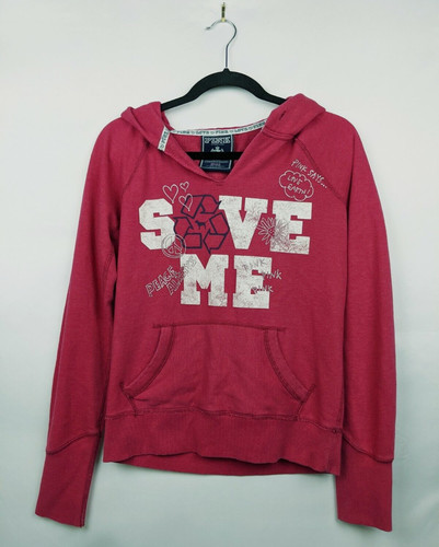 UNDERCOVER Victoria's Secret PINK Hoodie Women's S Hot Pink Logo SAVE ME Pullover