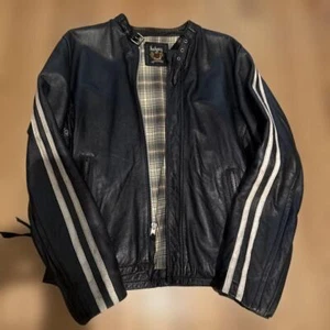 Schott Classic Racer Single Leather Riders Jacket Black w strip Cowhide Size S - Picture 1 of 5