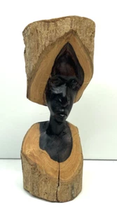 Busto cabeza tribal mujer africana tallado a mano madera de ébano 6,75” x 2,5” - Imagen 1 de 4