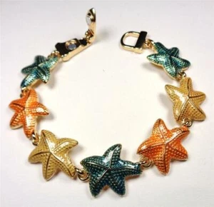 BEACH FASHION NAUTISCHES MEHRFARBIGES SEESTERN GOLDFARBENES RHODIUM MEERESLEBEN ARMBAND - Bild 1 von 3