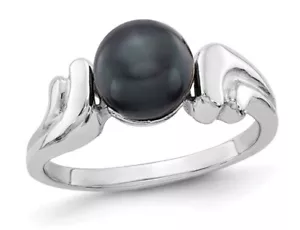 Freshwater Cultured Black Pearl Ring 7mm in 14K White Gold - Picture 1 of 4